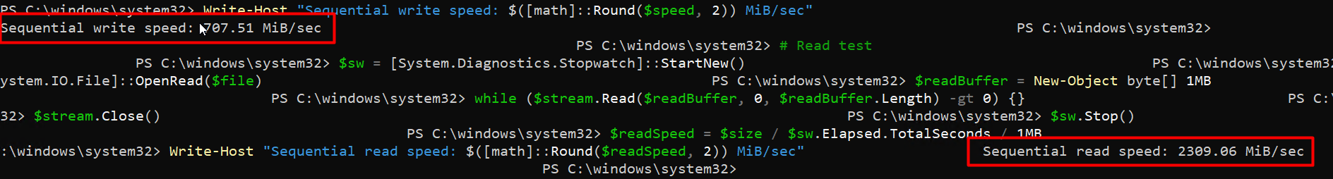 screenshot of Disk I/O Test result