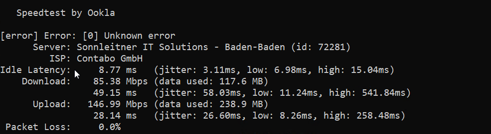 screenshot of Network Speed Test result