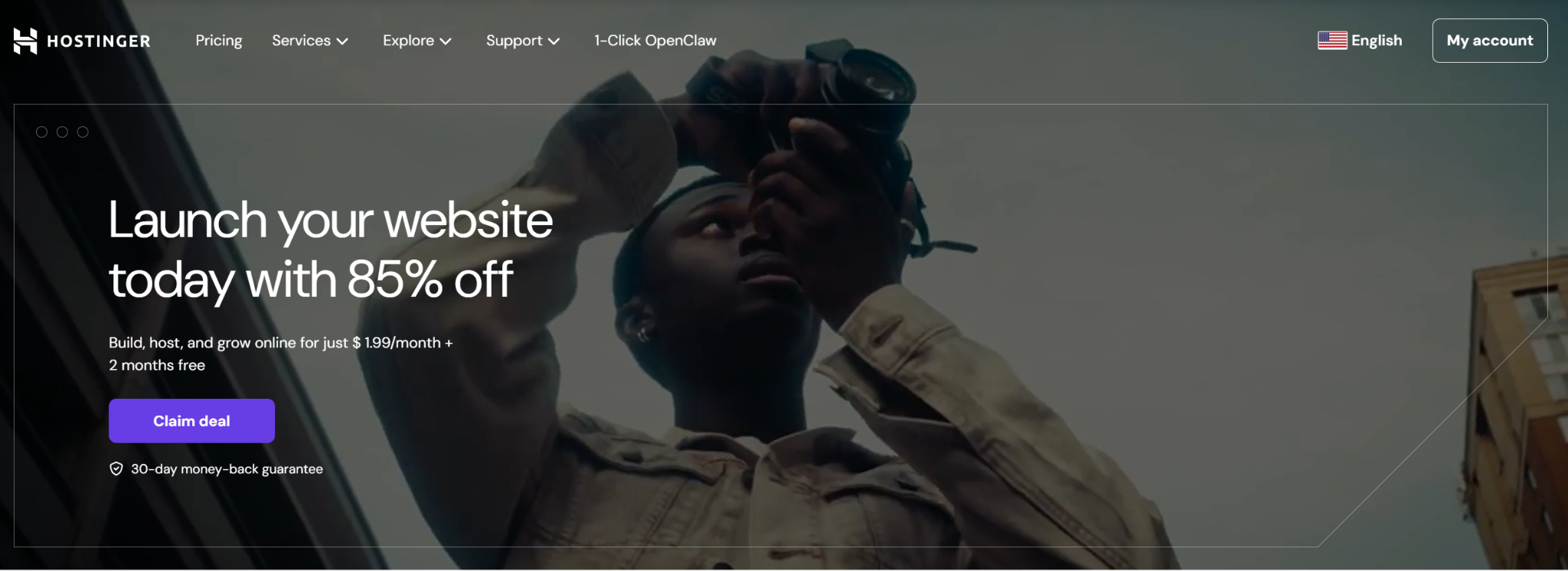 Hostinger website builder and hosting screenshot