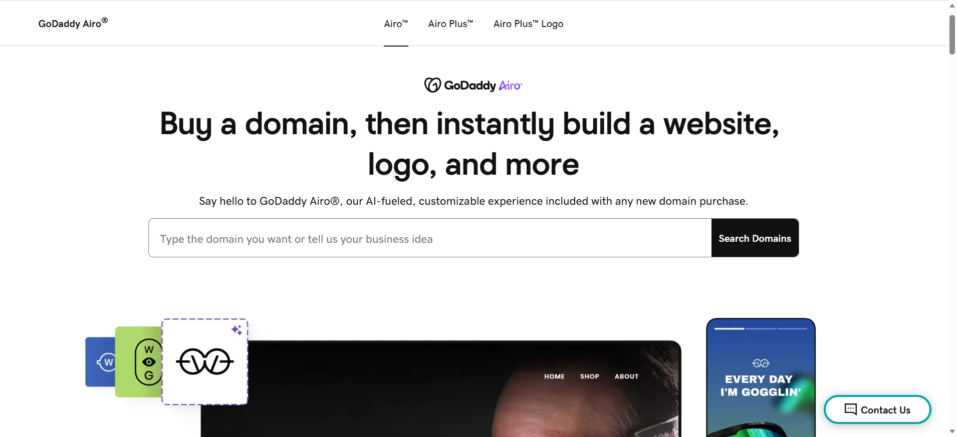 screenshot of GoDaddy Airo page