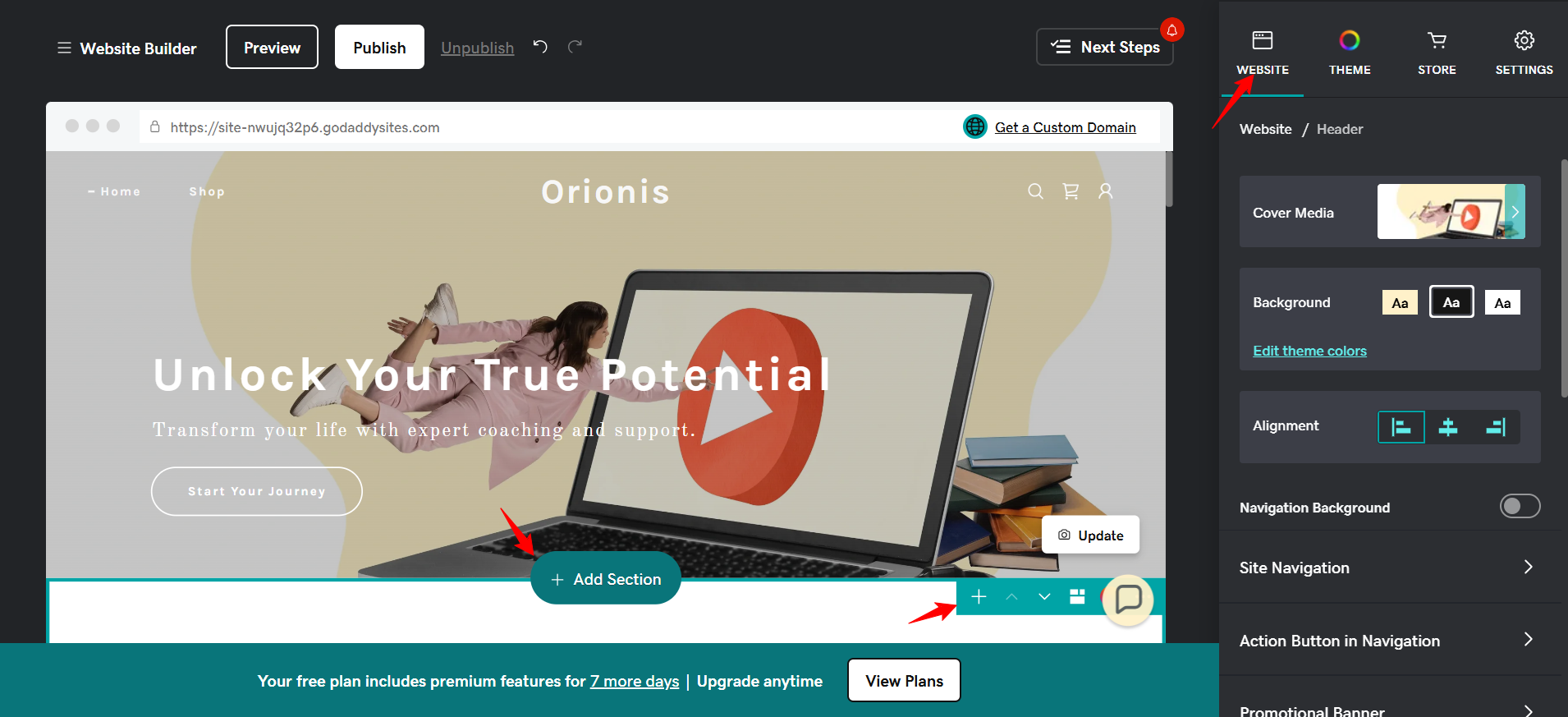screenshot of '+ Add a Section' button