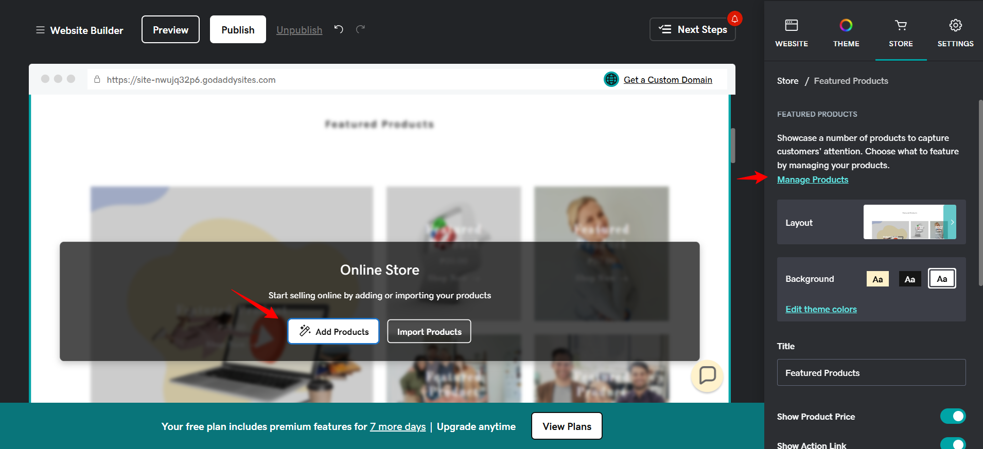 screenshot of the 'Add Products' button