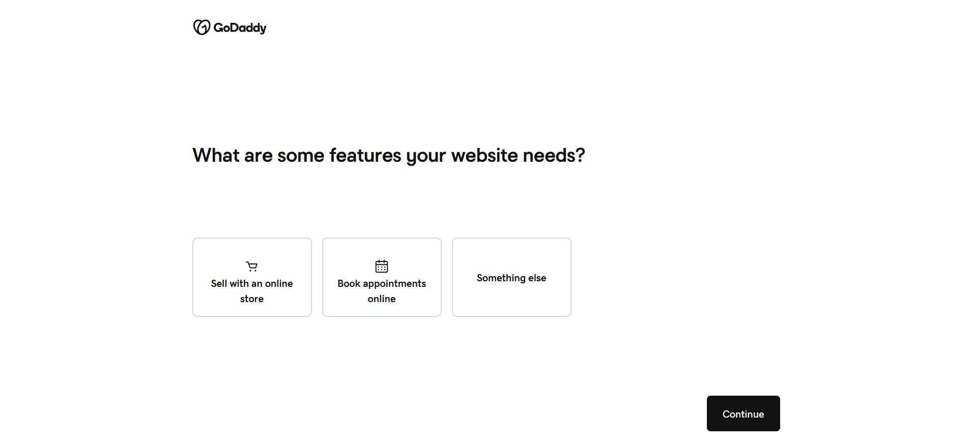 screenshot of GoDaddy website features set up