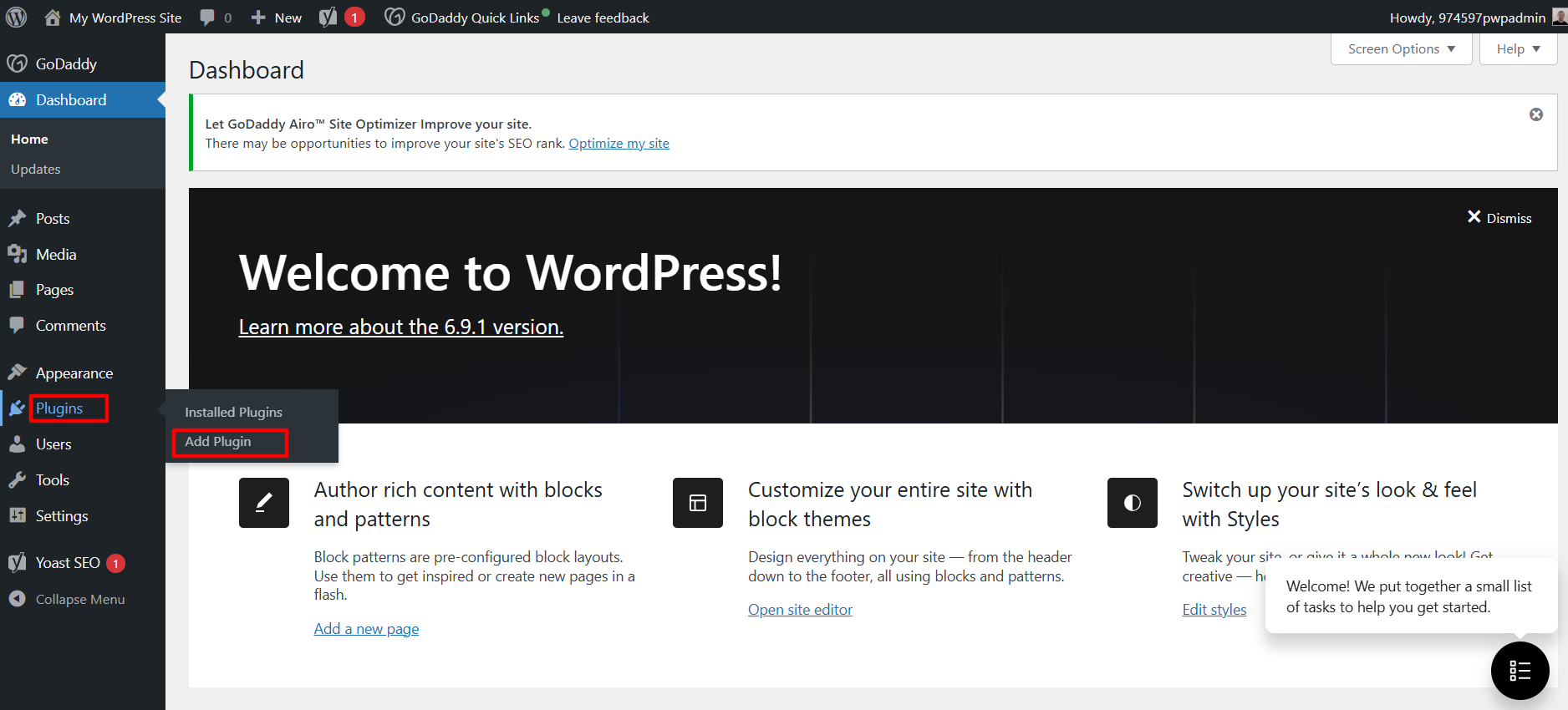screenshot of WordPress Dashboard 'Plugins' tab