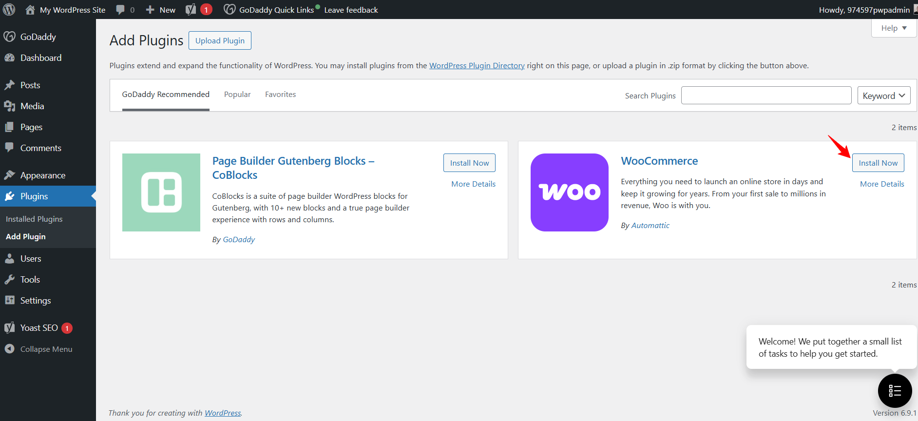 screenshot of WordPress 'Plugins' tab WooCommerce Installer