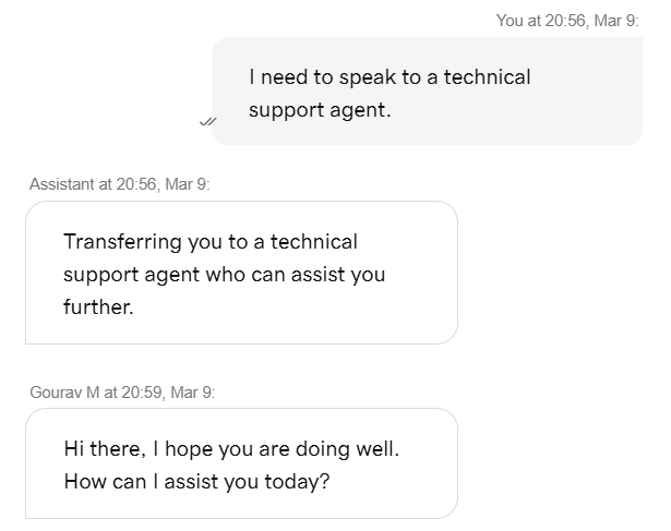 screenshot of GoDaddy Live chat conversation