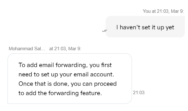 screenshot of GoDaddy Live chat conversation