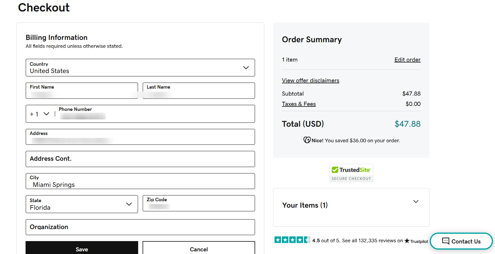 screenshot of GoDaddy sign up form