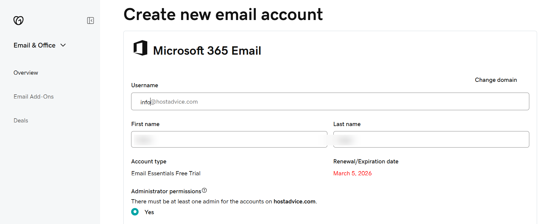 screenshot of GoDaddy Email account settings