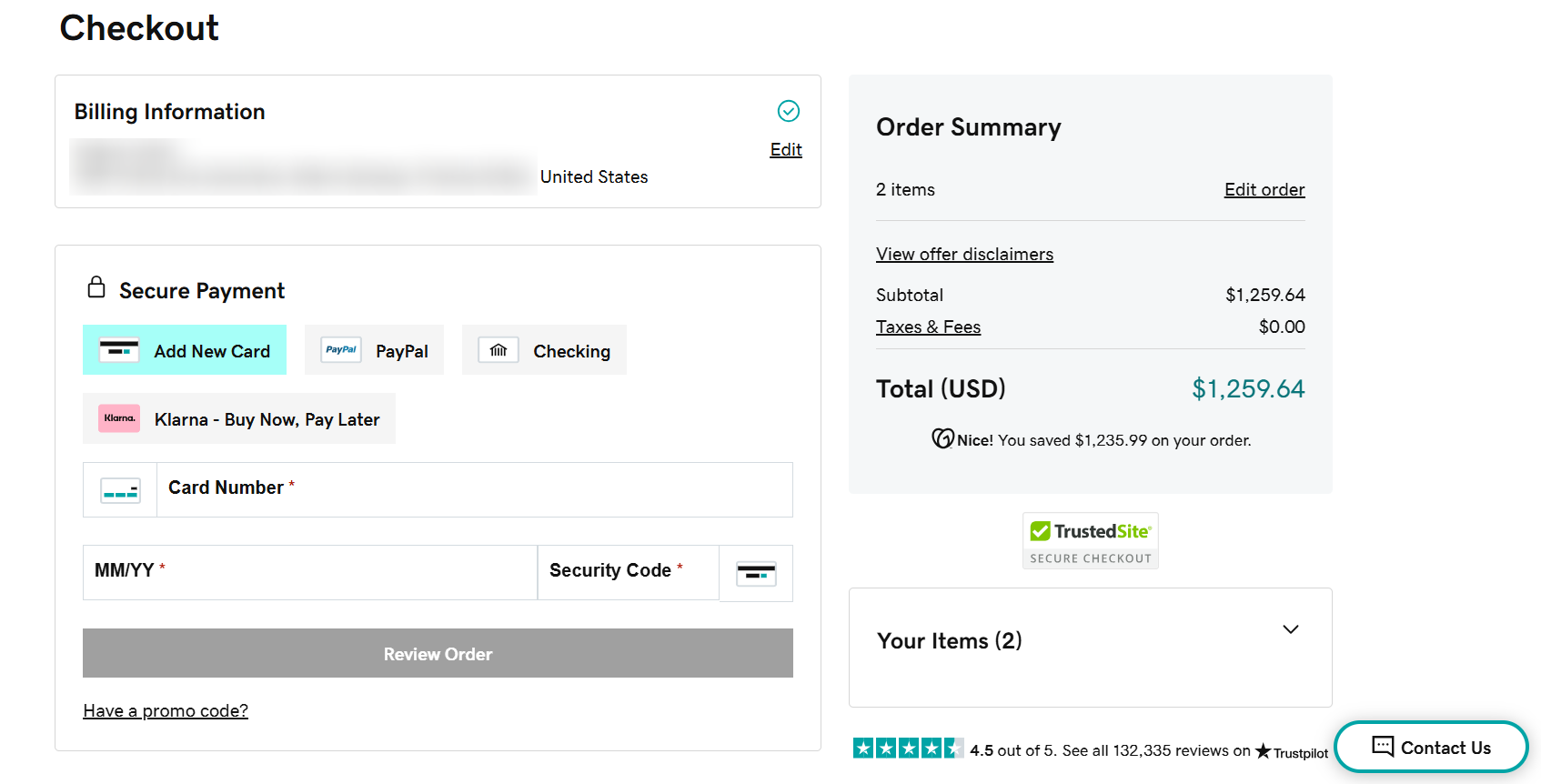 screenshot of GoDaddy Checkout