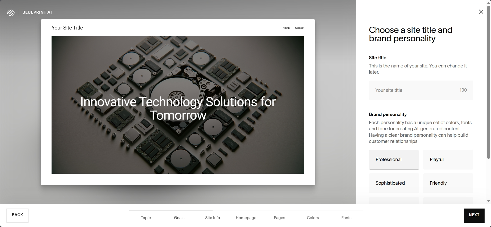 screenshot of Squarespace Blueprint AI