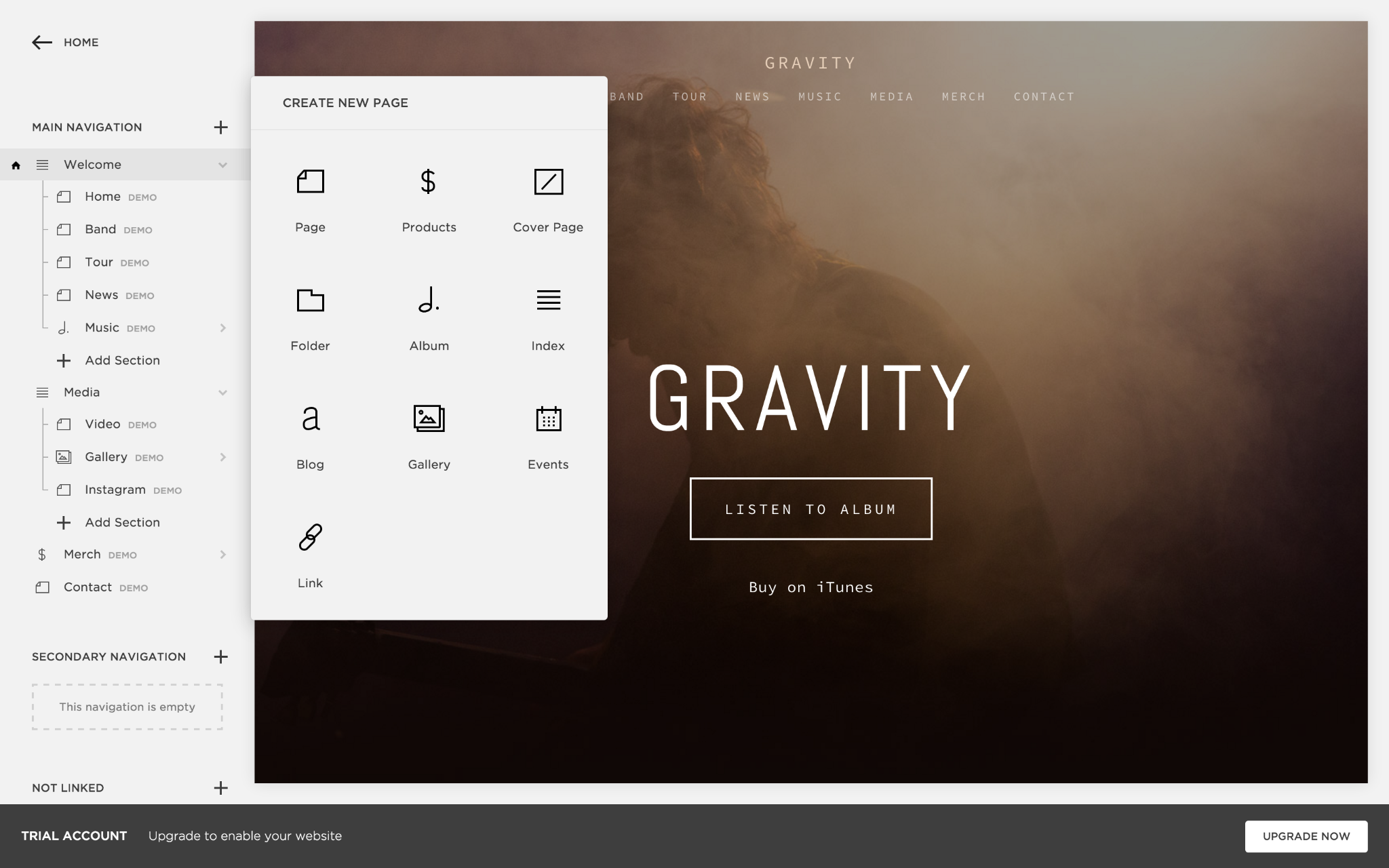 screenshot of Squarespace Website Editor