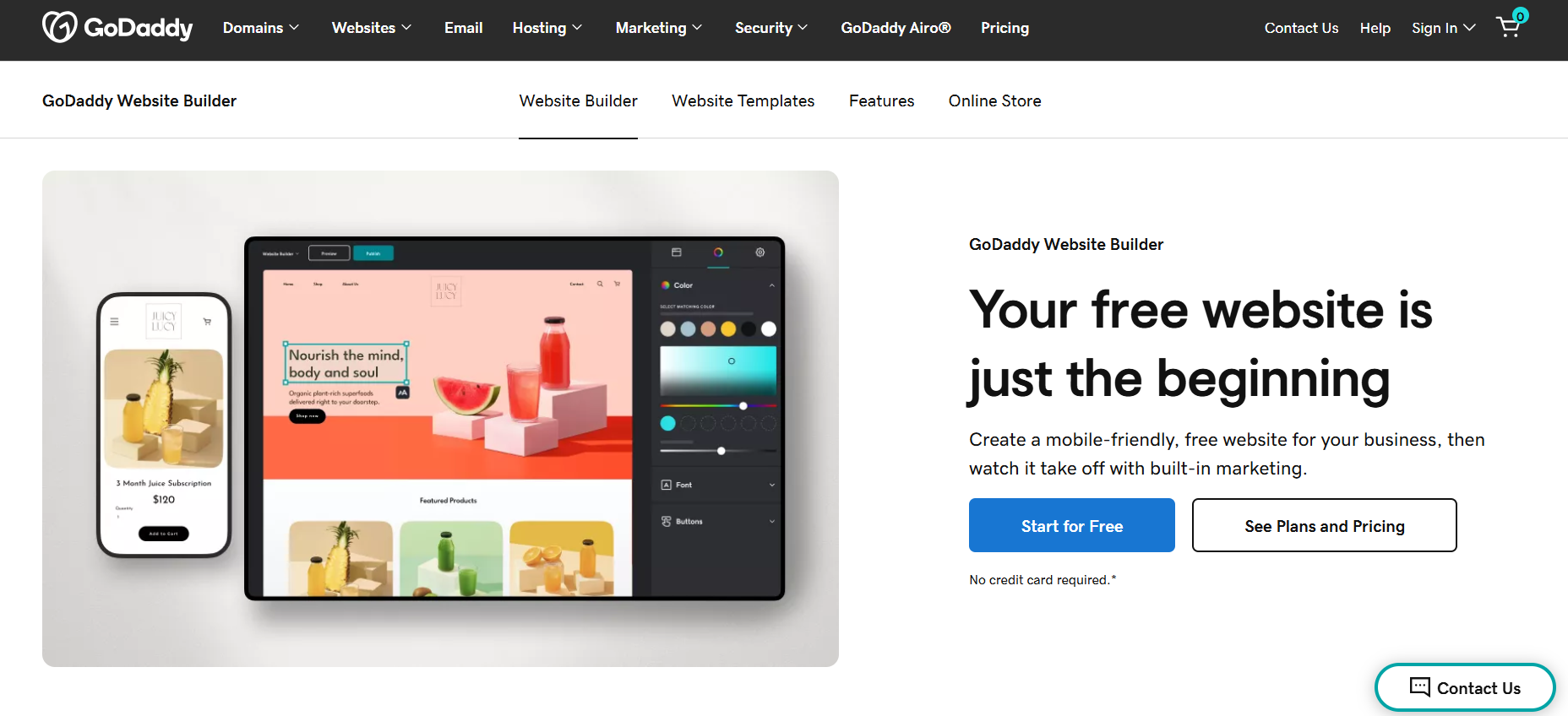 screenshot of GoDaddy Website Builder page
