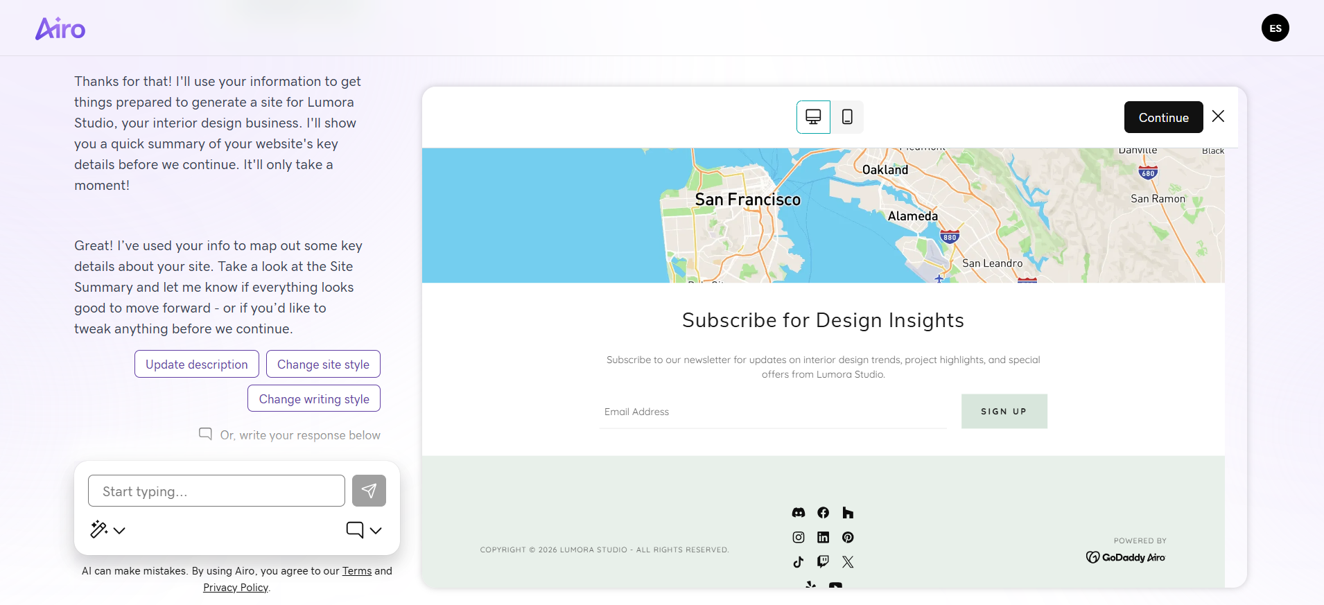 screenshot of location map on the site