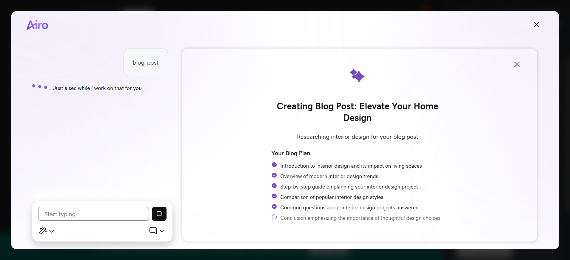 screenshot of Airo Post AI generator