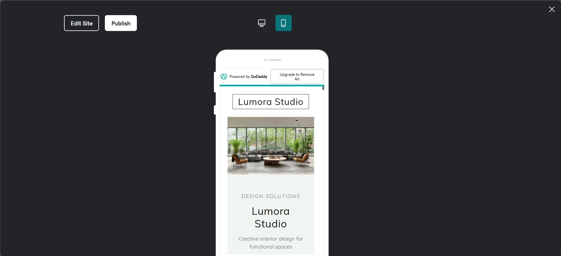 screenshot of generated website mobile preview