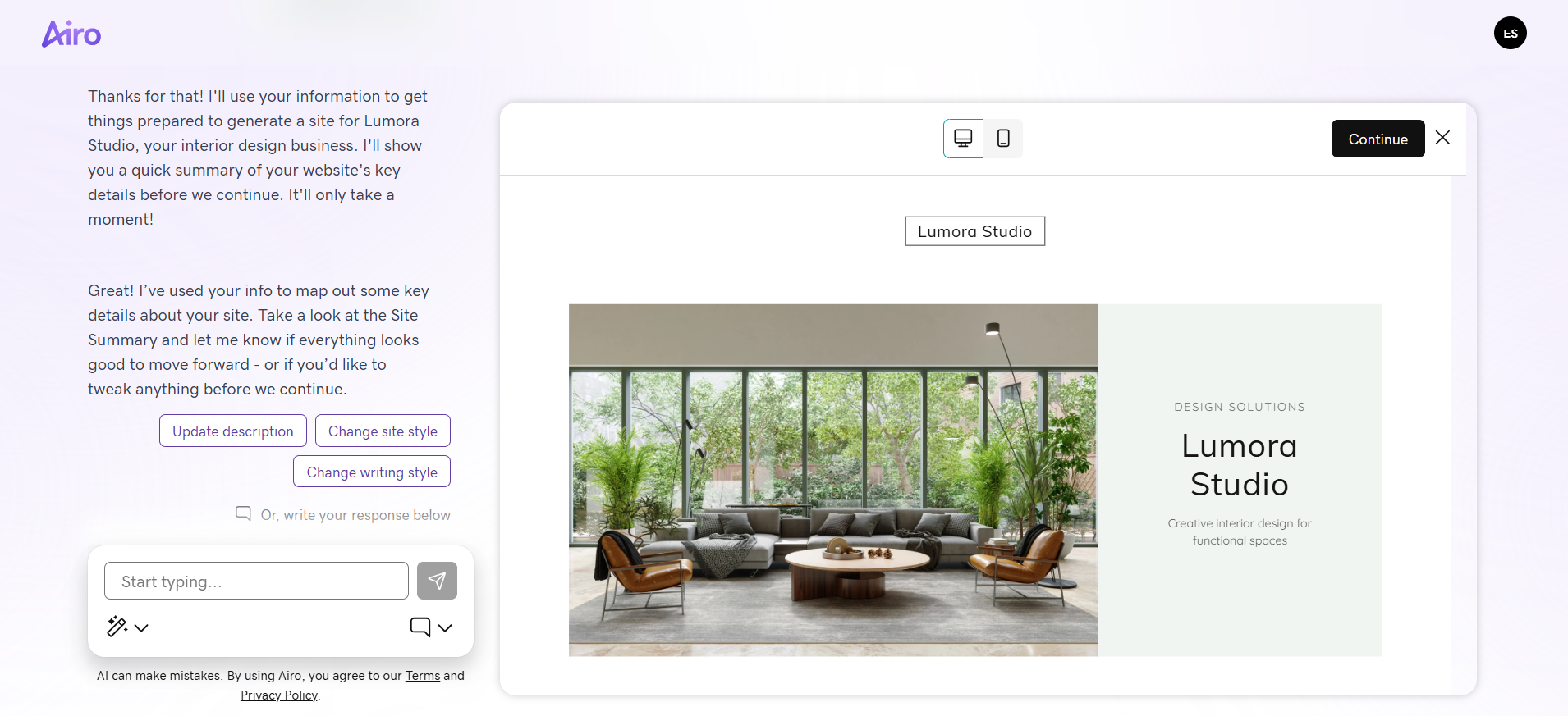screenshot of builded site preview