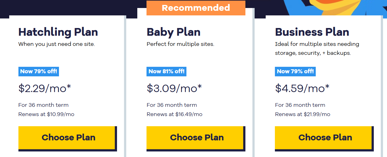 דף בחירת תוכנית אירוח של HostGator עם כפתור Choose Plan