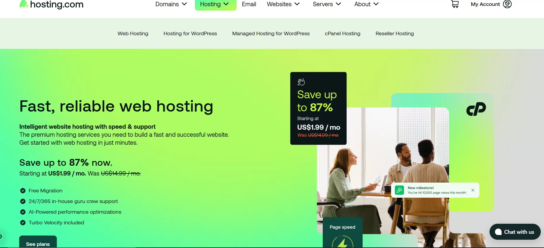 אפשרויות תוכניות אירוח באתר Hosting.com