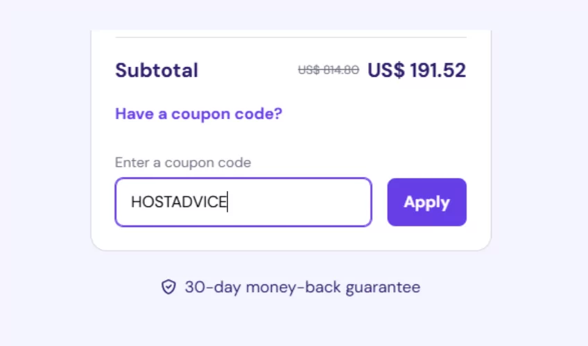 שדה הזנת קוד קופון ב-Hostinger תחת Order Summary