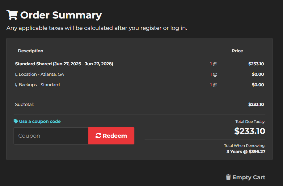 תיבת קוד הקופון של KnownHost עם כפתור Redeem