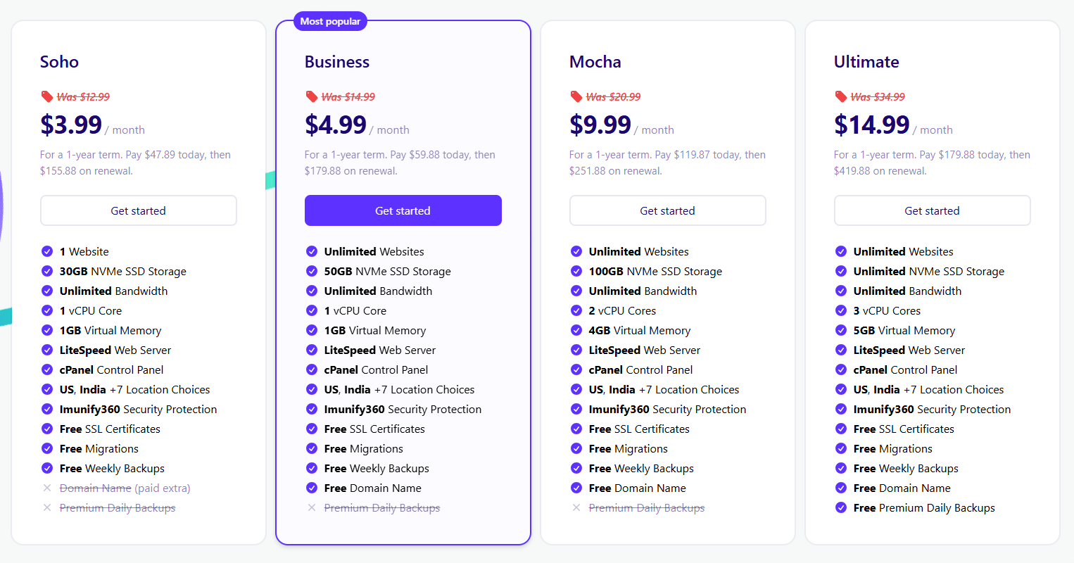 Mochahost coupon page with Get Started button