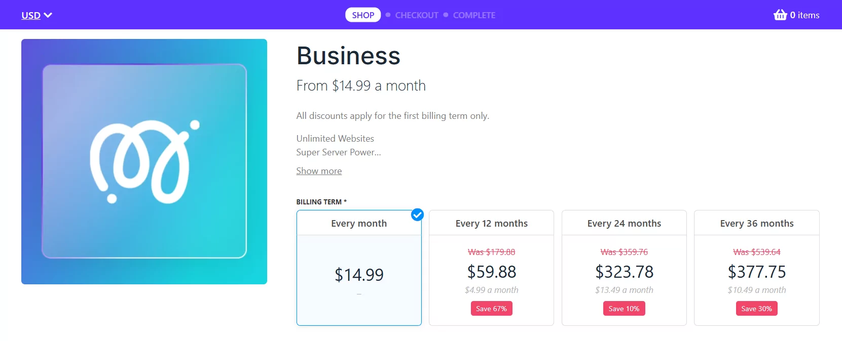 Mochahost plan details and billing terms page