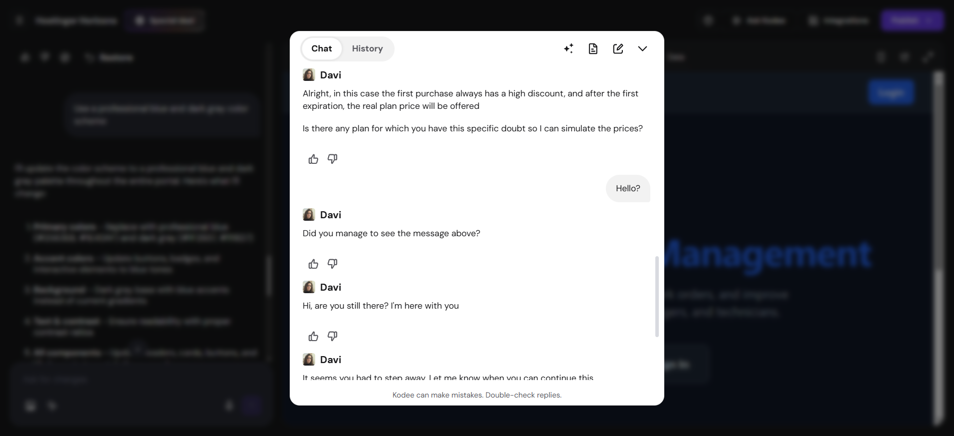 screenshot of chat conversation
