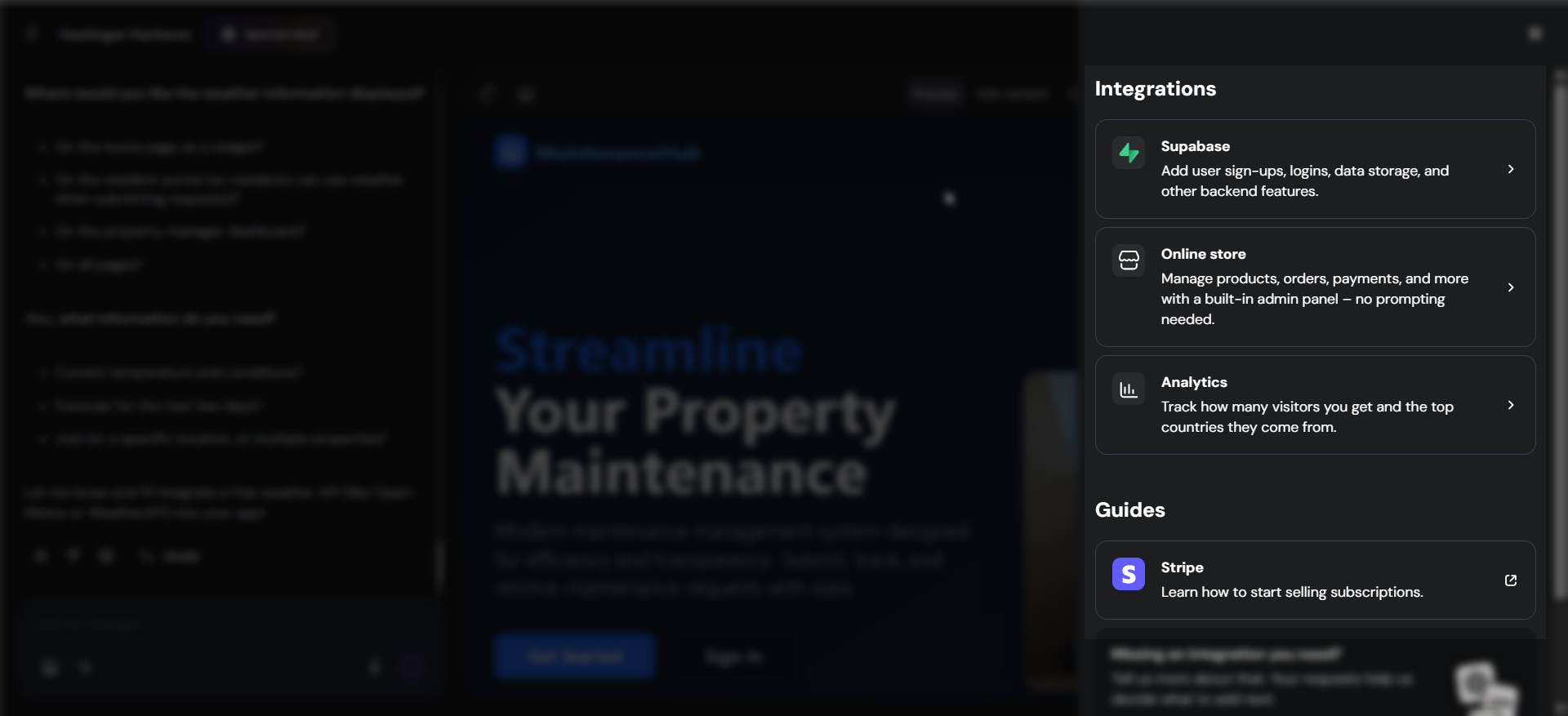 screenshot of 'Integrations' panel