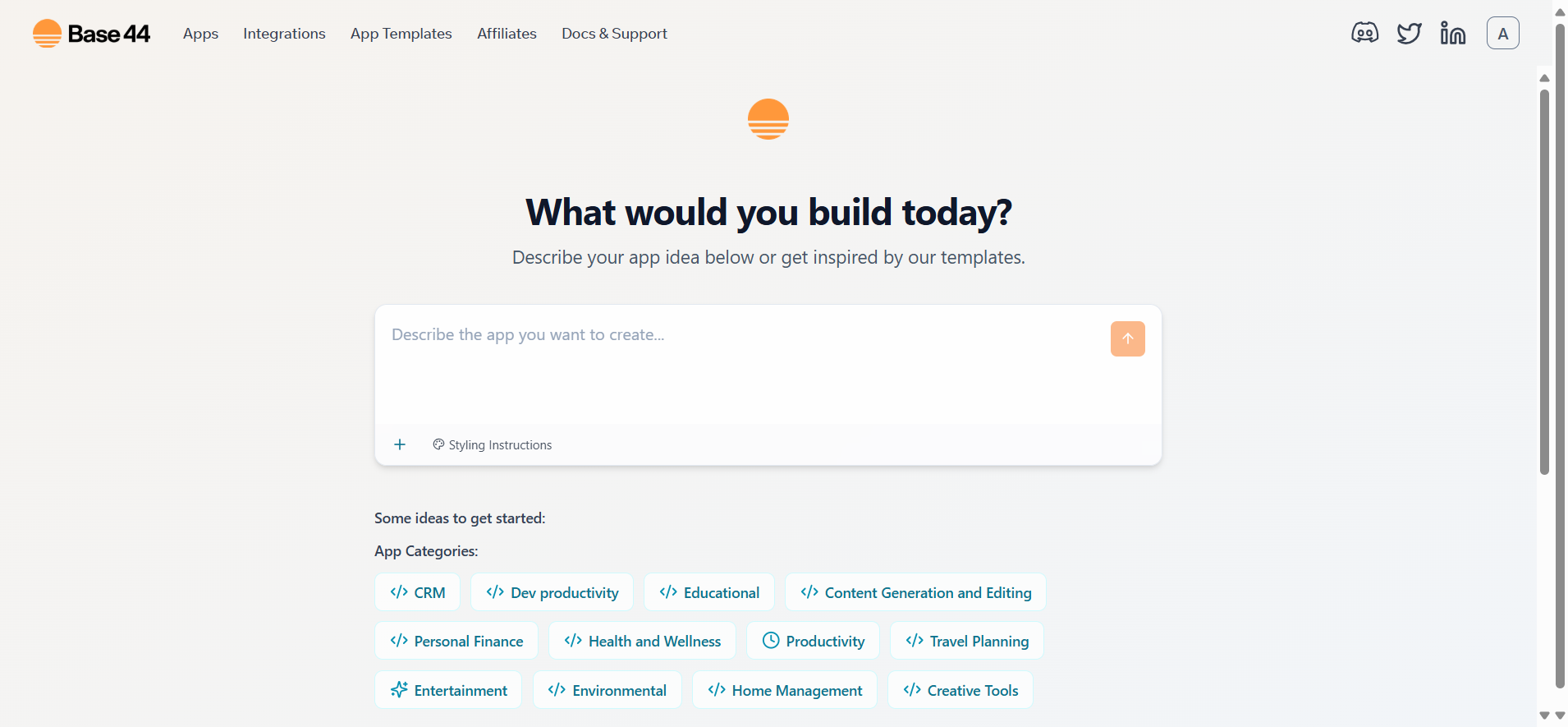 screenshot of Base44 AI website builder