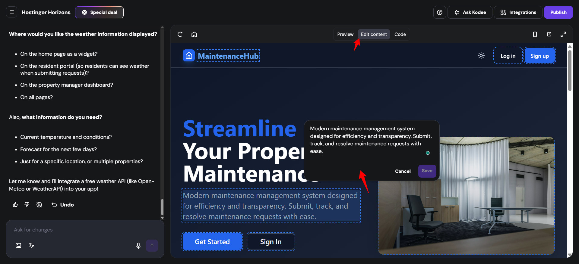 screenshot of 'Edit Content' button