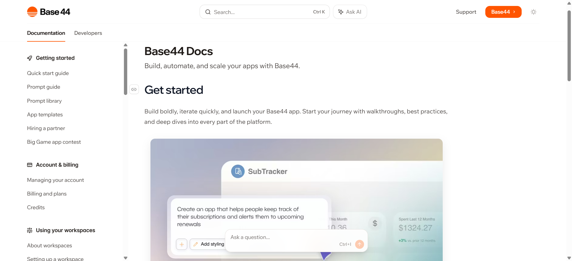 screenshot of Base44 Docs