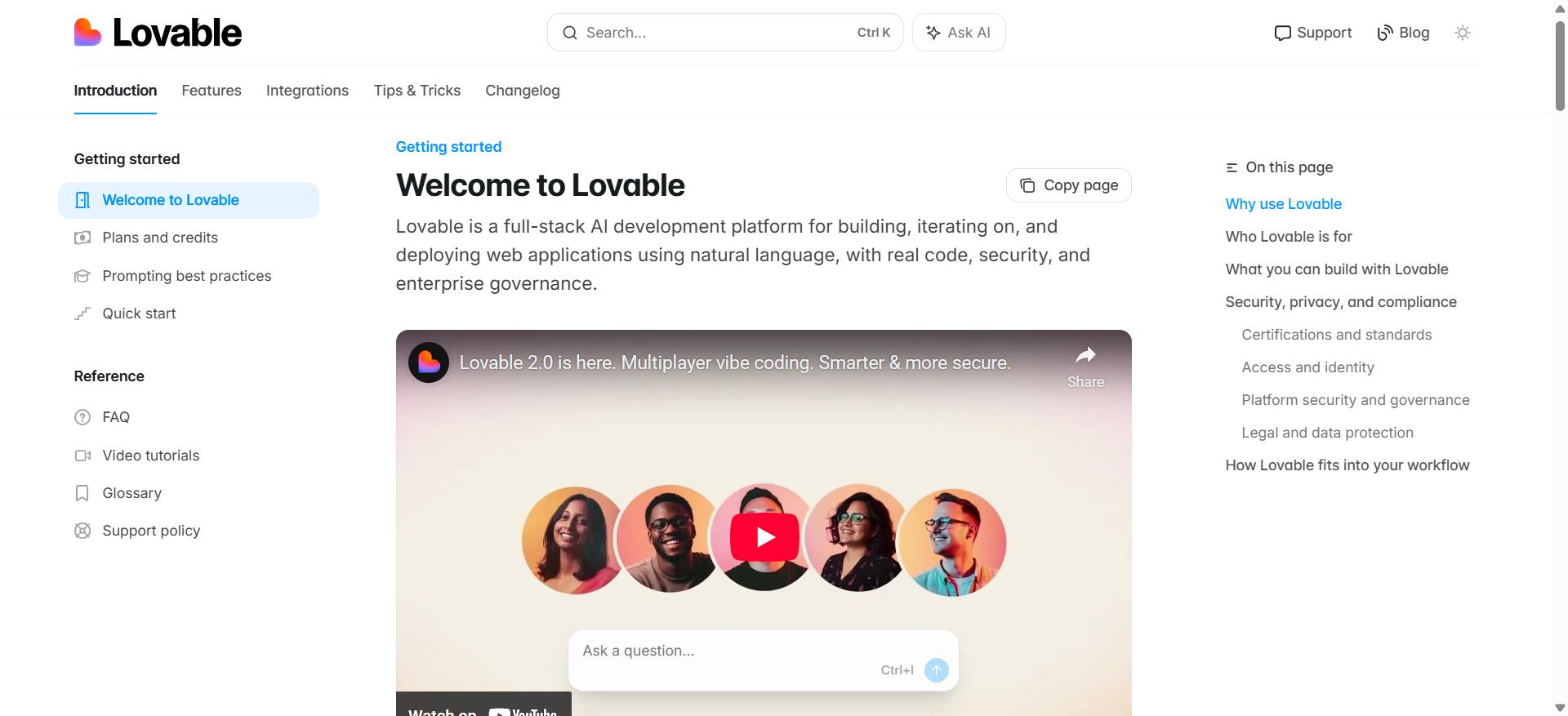 screenshot of Lovable Introduction page