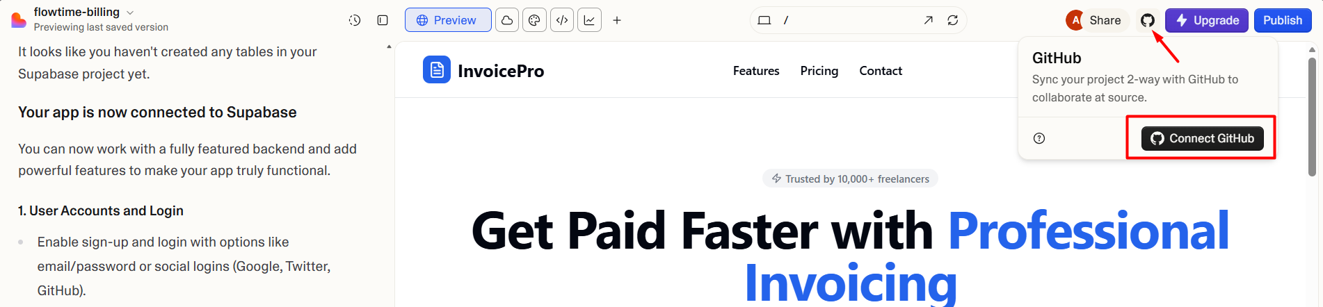 screenshot of the 'Connect GitHub' button
