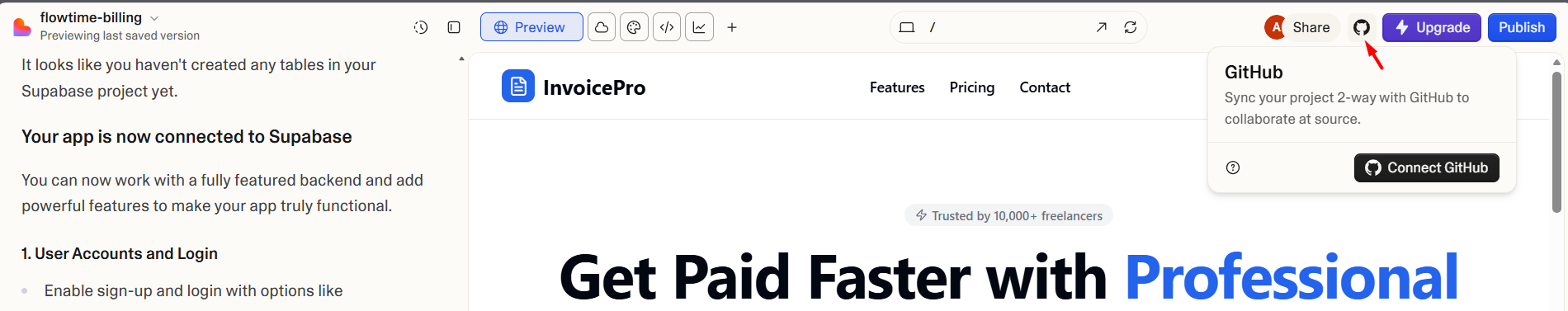 screenshot of the 'Connect GitHub' button