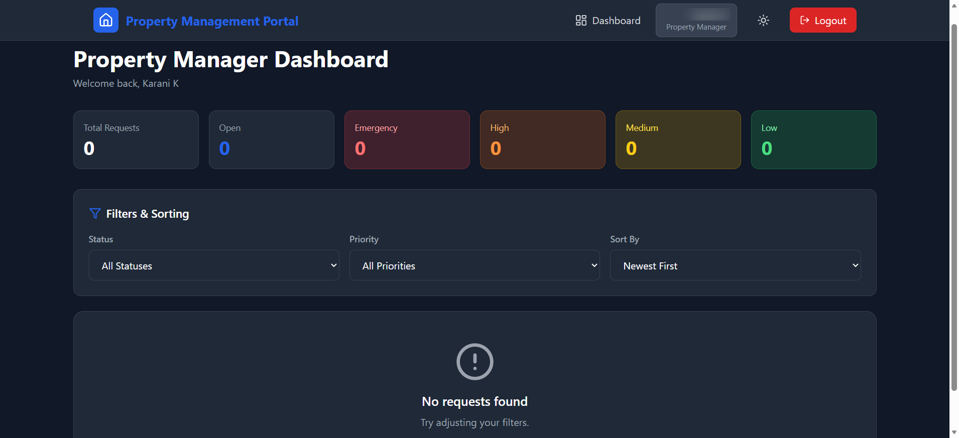 screenshot of Property Manager Dashboard