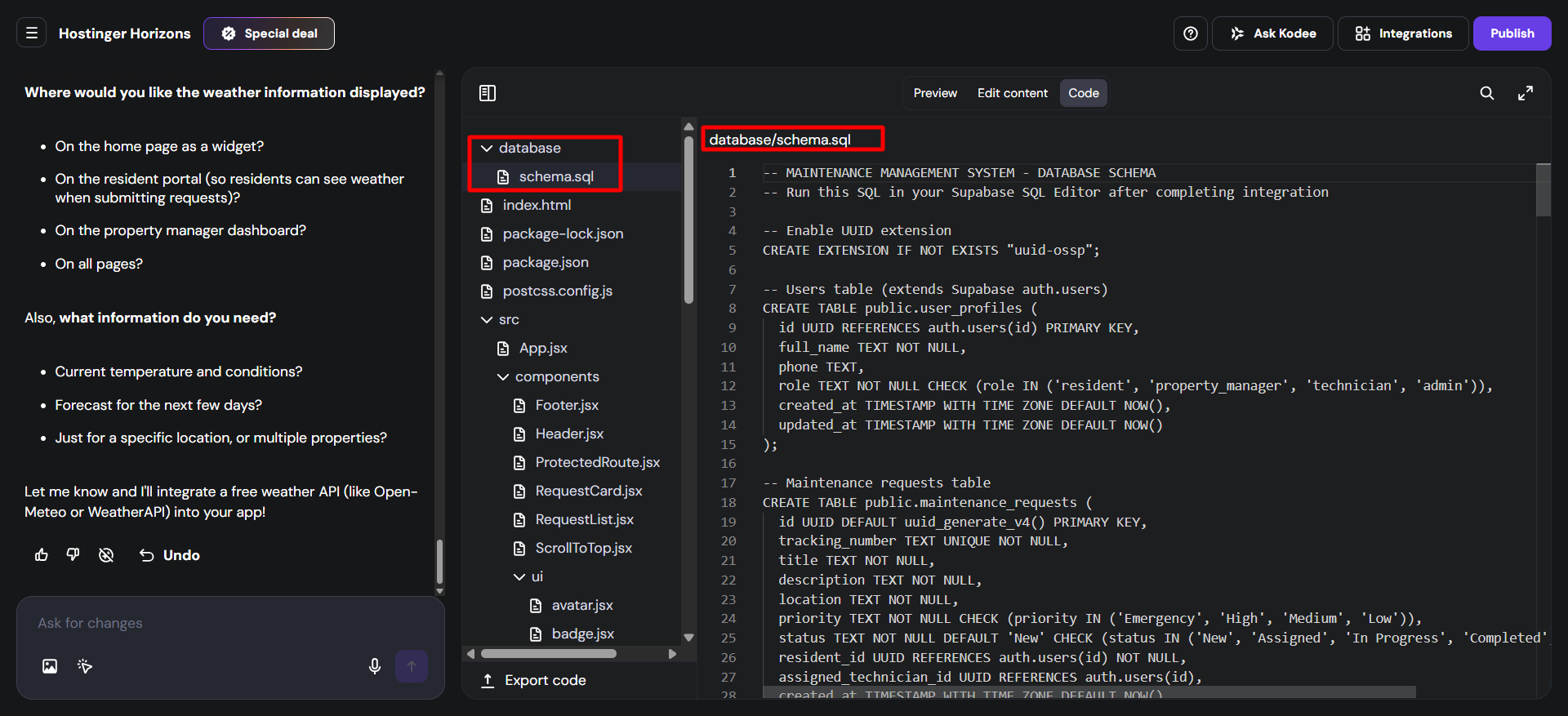 screenshot of SQL schema