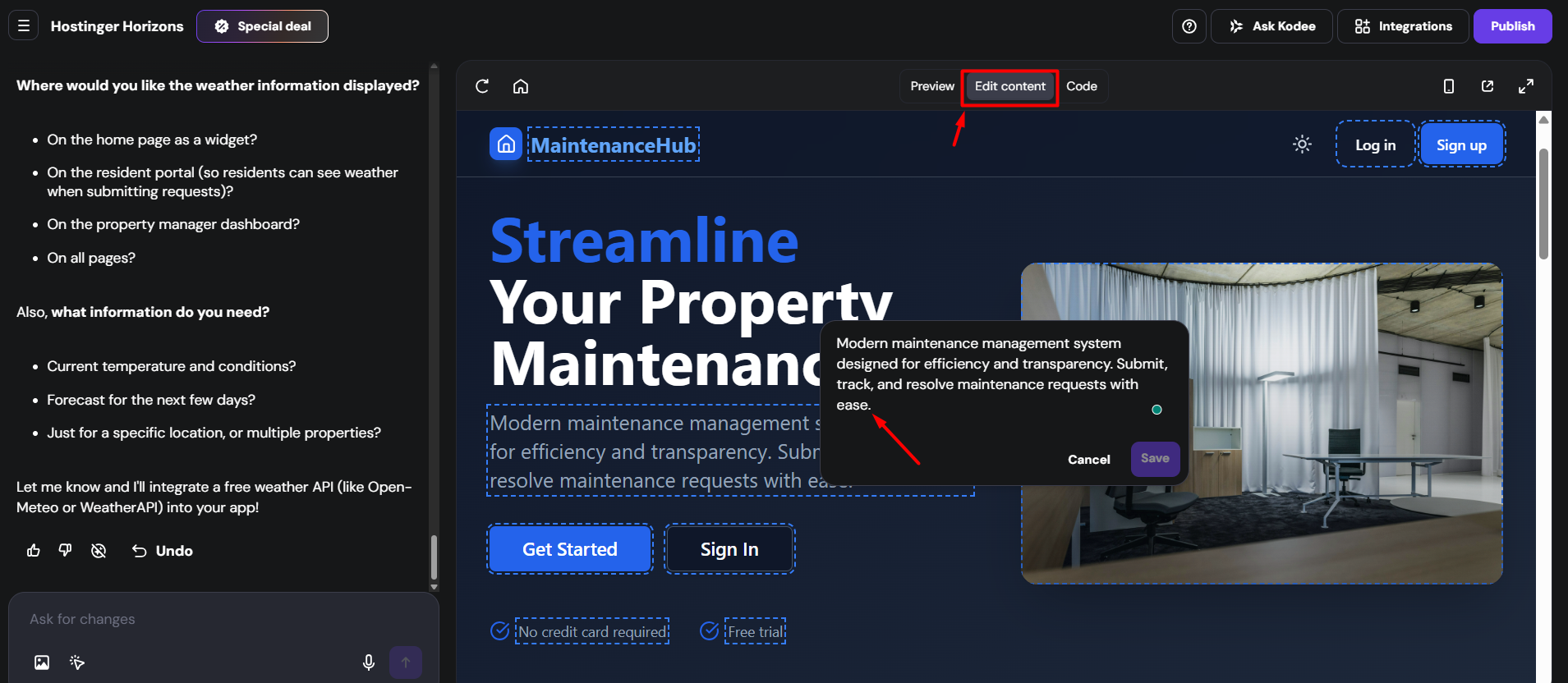 screenshot of the 'Edit Content' button