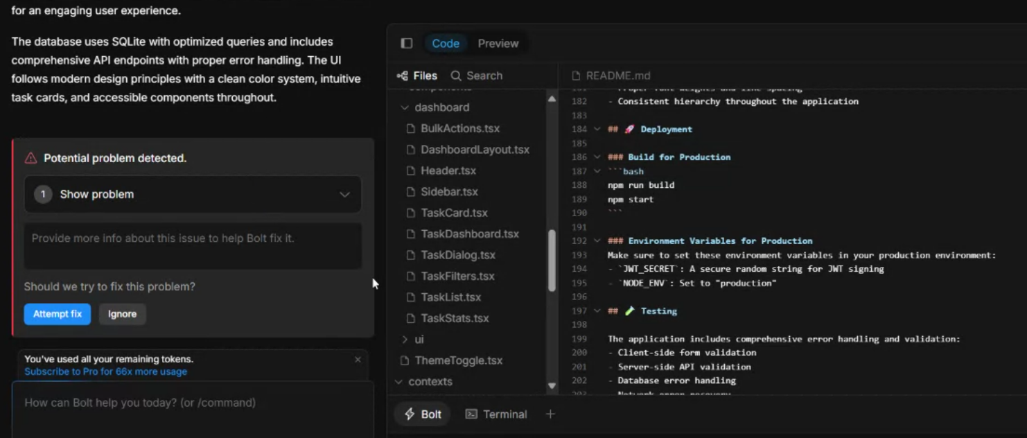 screenshot of the detected problem