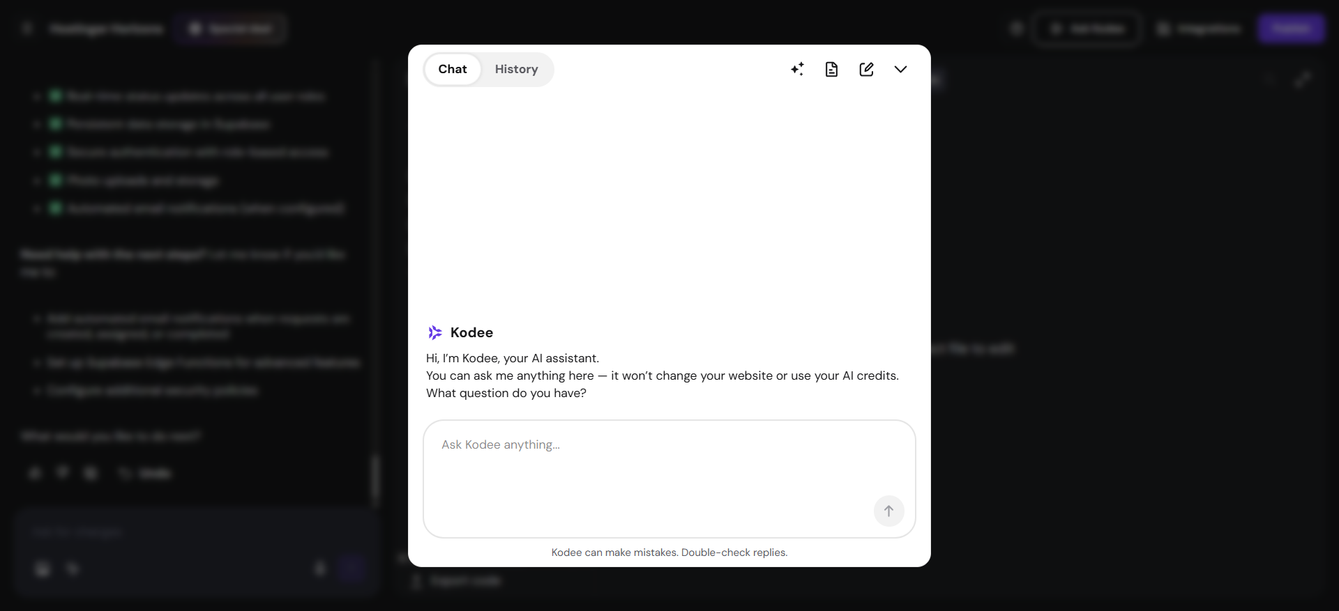 screenshot of the Kodee conversation
