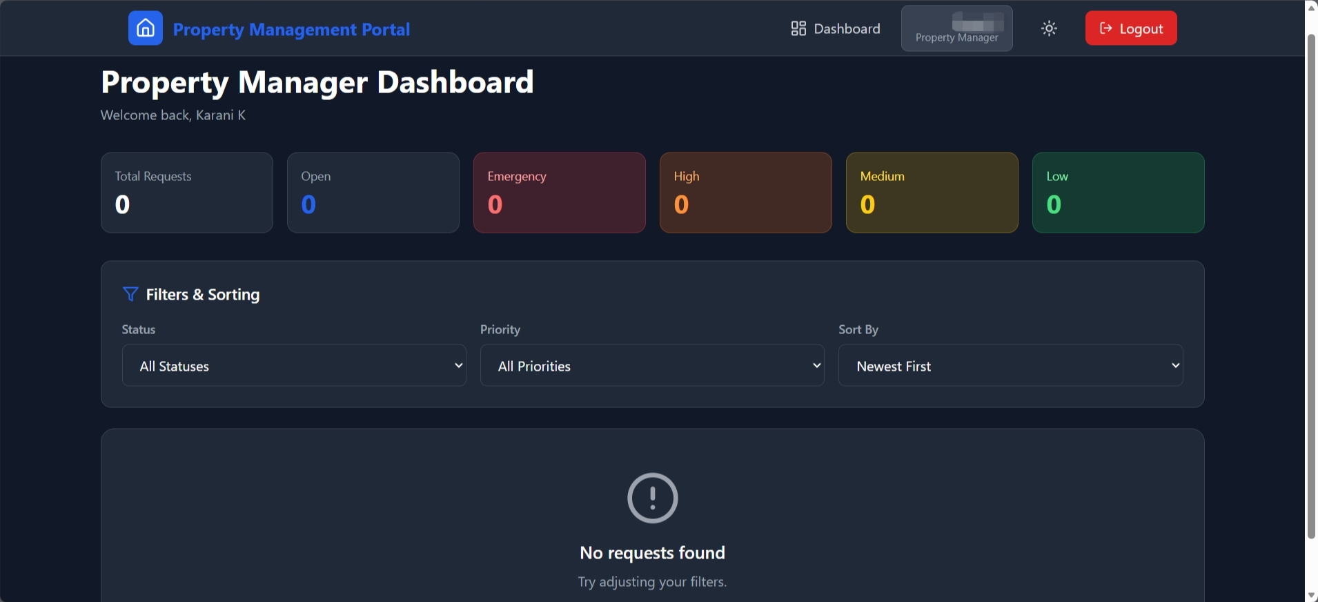 screenshot of Property Manager Dashboard