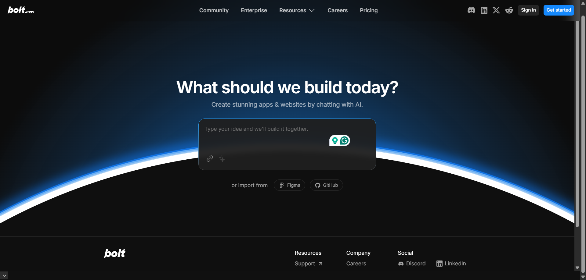 screenshot of Bolt website 