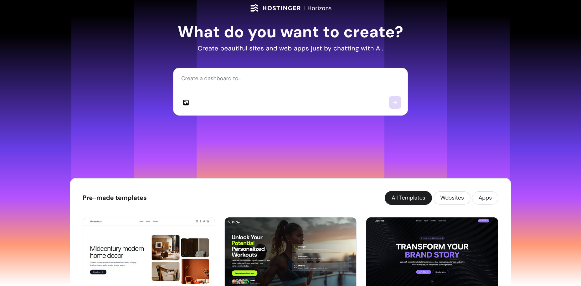 screenshot of Hostinger Horizons website