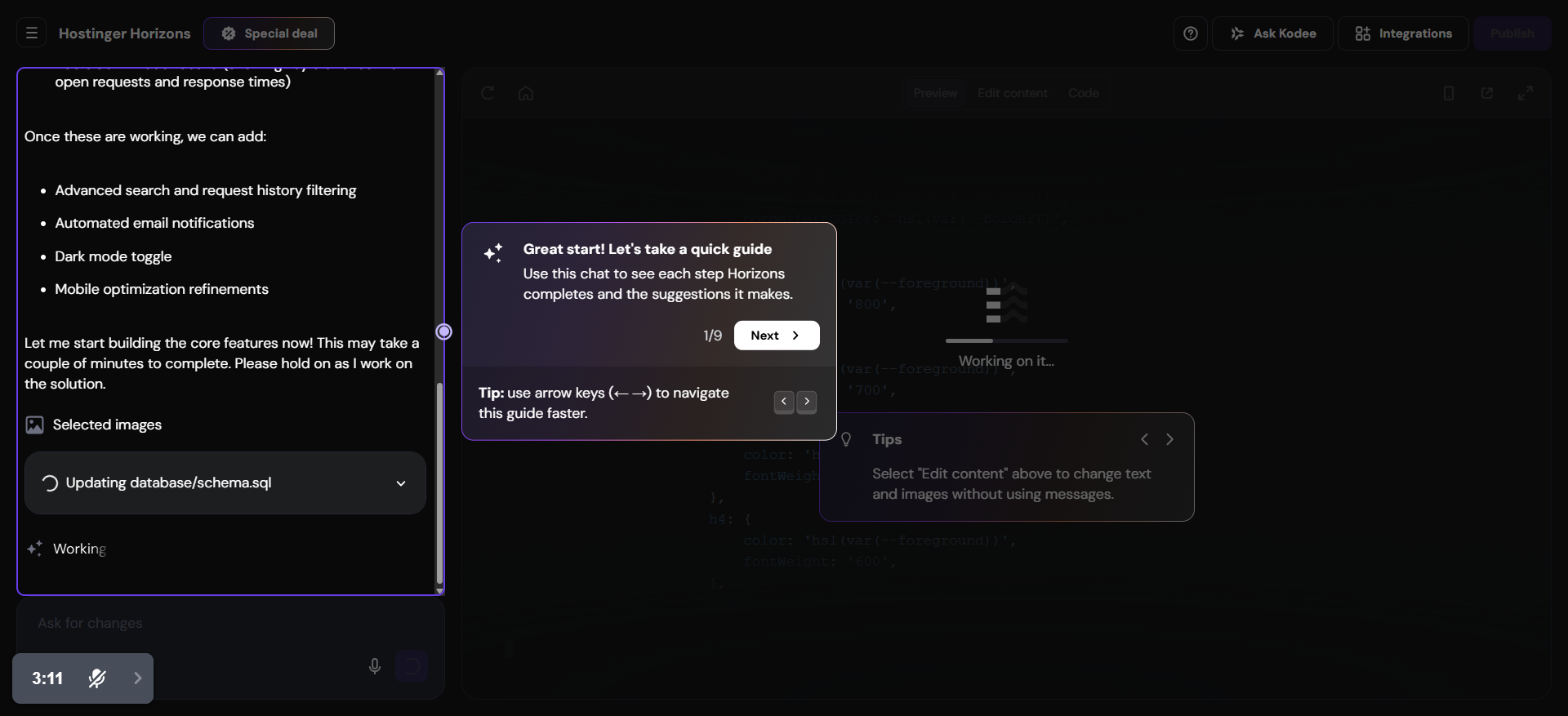 Hostinger Horizons AI Capabilities & Features
