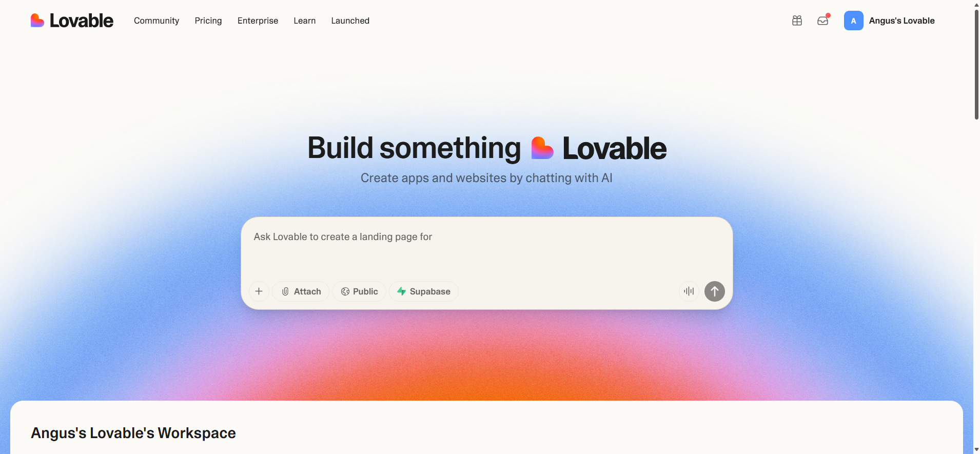 screenshot of Lovable live-chat
