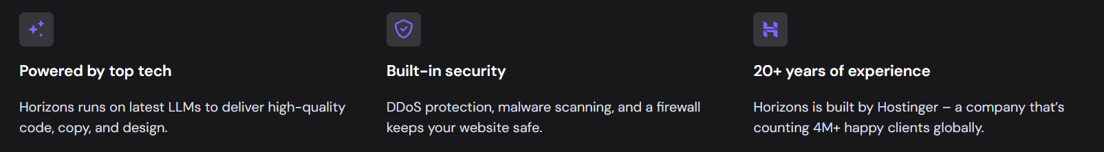 screenshot of Hostinger Horizons features