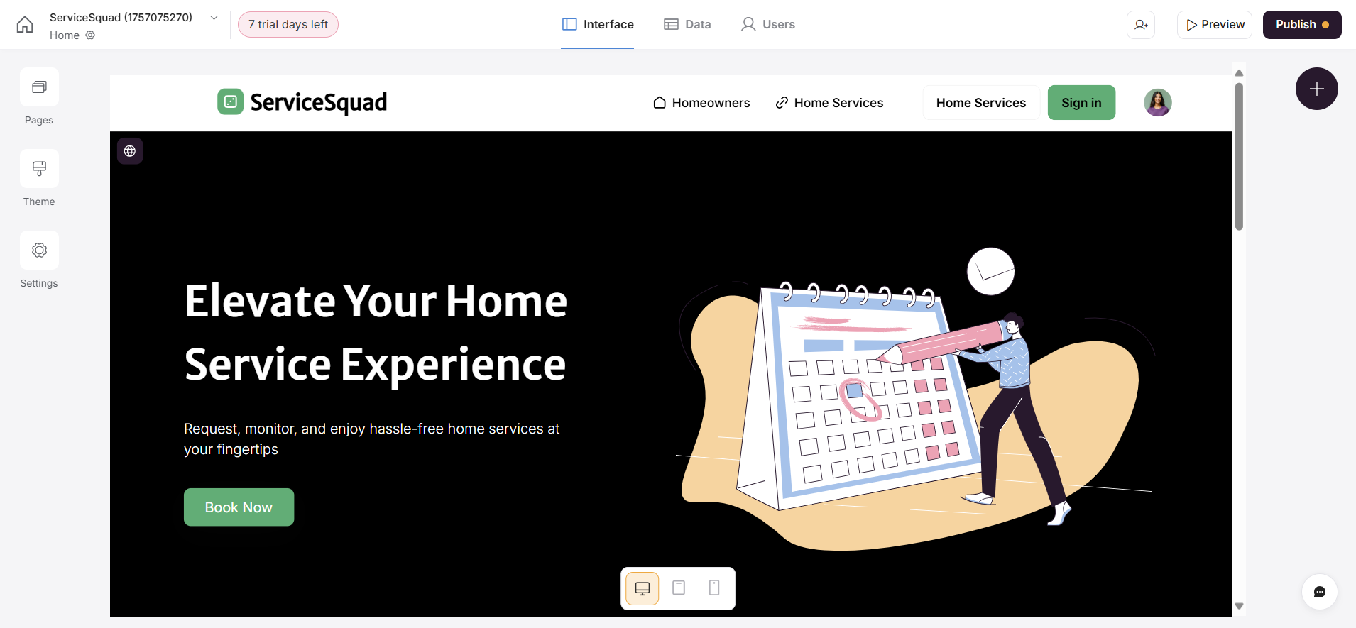 screenshot of the generated website