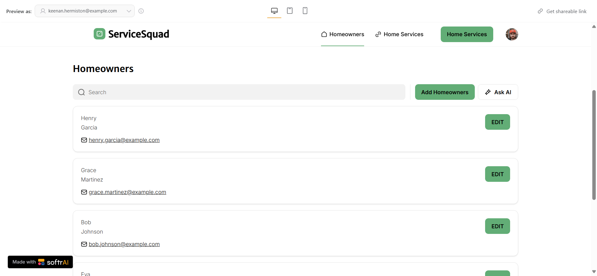 screenshot of the generated website