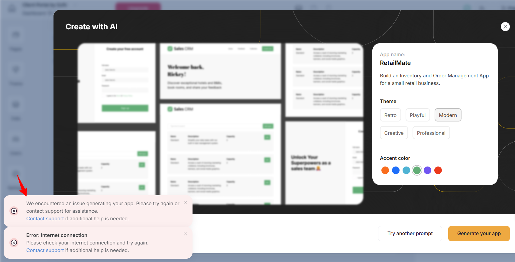 screenshot of the Warning notifications