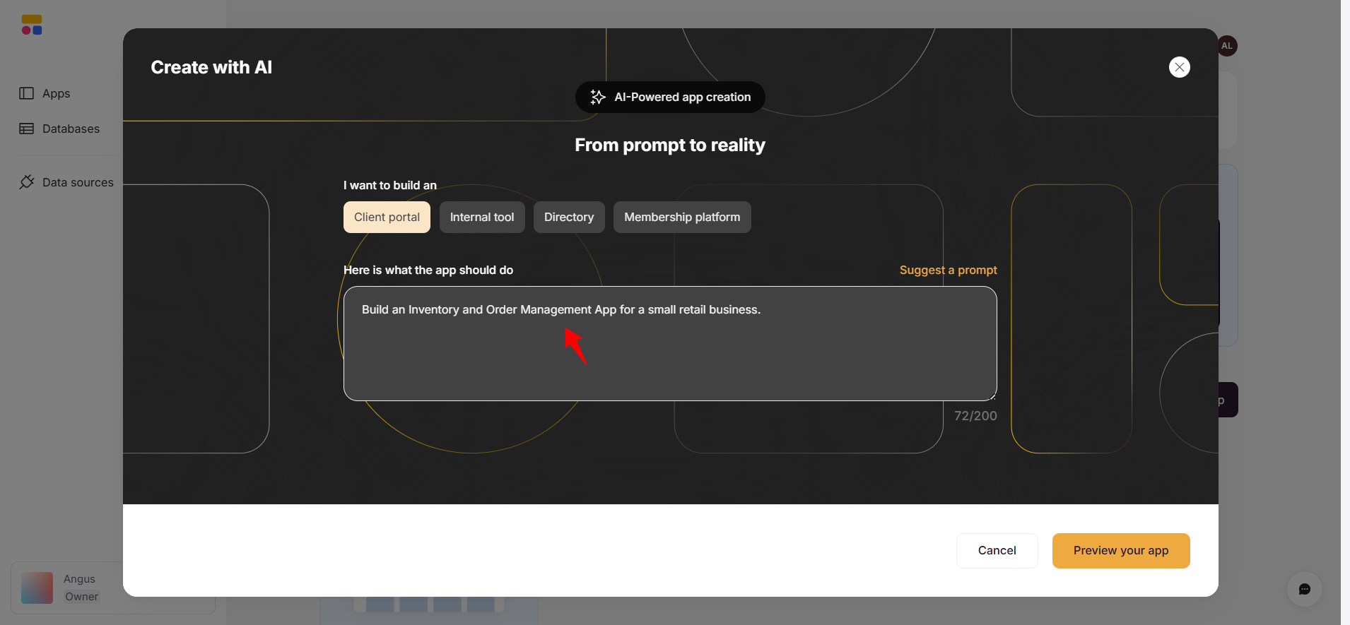 screenshot of Softr AI chat
